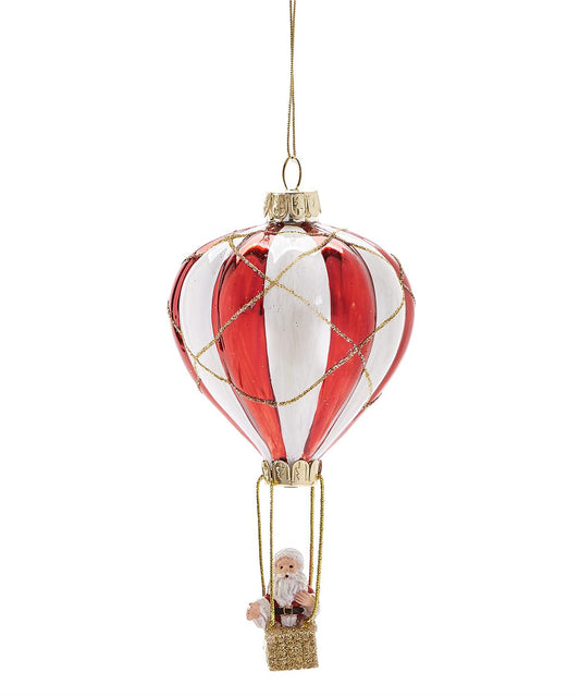 Hot Air Balloon & Santa Ornament, Glass