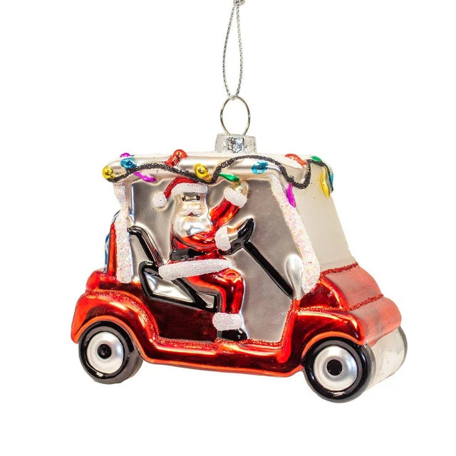 Glass Santa With Car Ornament