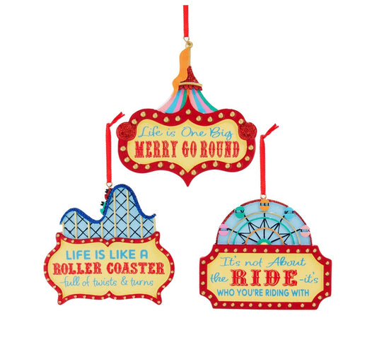 Carnival Sign With Sayings Ornaments, 3 Assorted (sold individually)