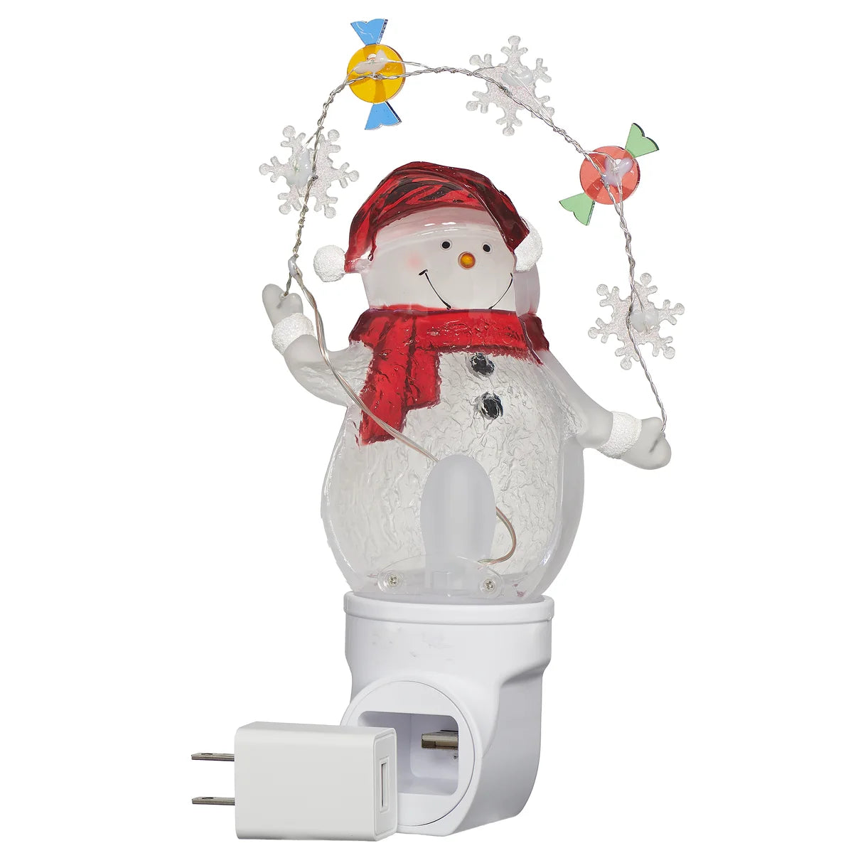 Roman Lights Snowman with Candy & Snowflake Garland Night-Light