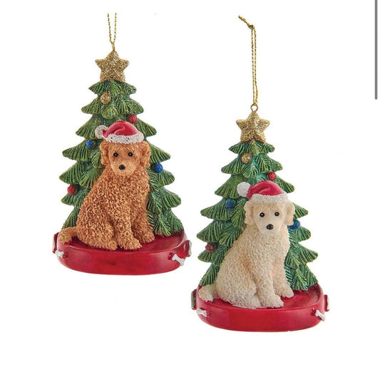 Labradoodle With Christmas Tree Ornament For Personalization