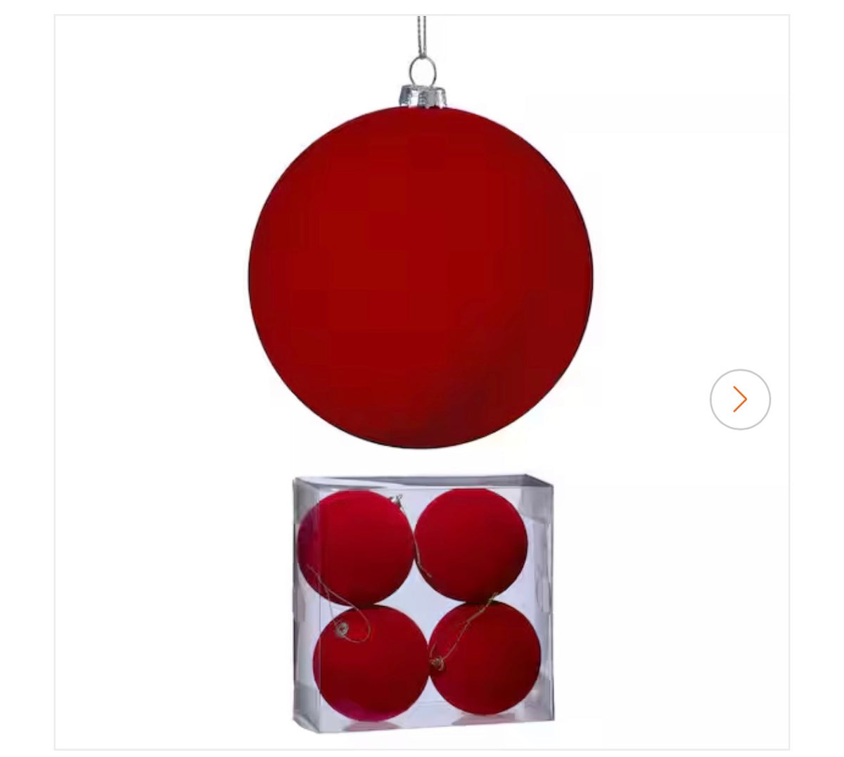 100MM PLASTIC FLOCKED BALL ORNAMENT BOX of 4, 3 Assorted (sold individually)