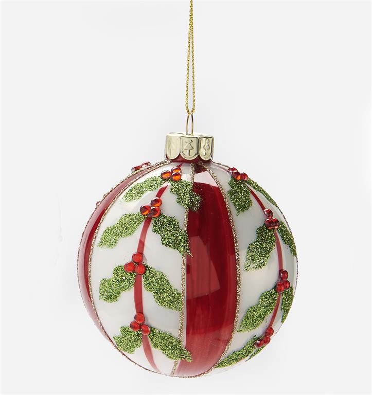 Glass Ball Ornament with Holly Design