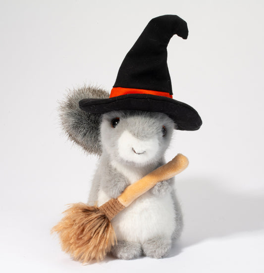 Cast a cute spell on your Halloween with this 8.5" plush squirrel dressed in a pointy black hat and ready to sweep the season with her miniature broom. Soft, sweet, and a little bit spooky, she’s the perfect addition to your festive décor or plush collection.
