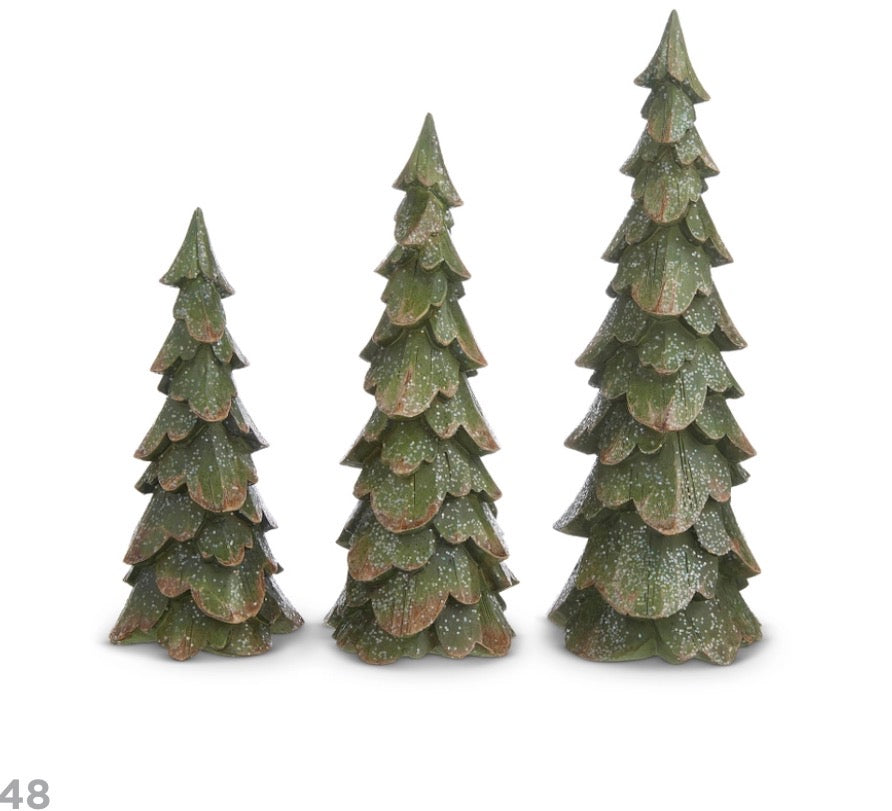 10.5" Green Wood Carved Trees