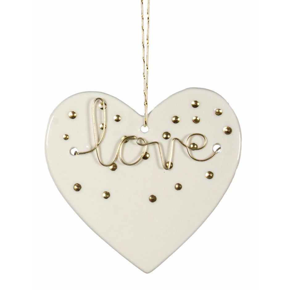 ORNAMENT WHITE HEART with sentiment LOVE