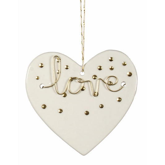ORNAMENT WHITE HEART with sentiment LOVE