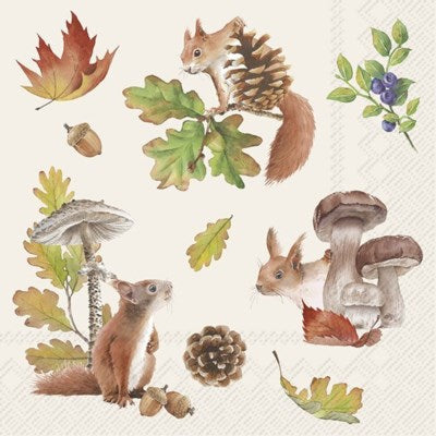 Lunch Paper Napkins: FALL SQUIRREL Cream by IHR