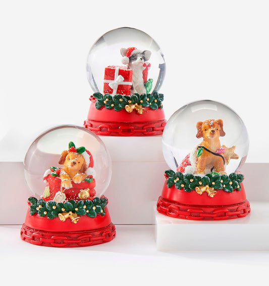 Christmas Dog Snow Globe, 3 Assorted (sold individually)