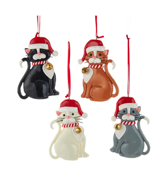 Christmas Cat Ornaments, 4 Assorted (sold individually) Item # D4173
