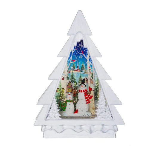 White Led Musical Christmas Tree Snow Globe with Snowman's Forest Scene