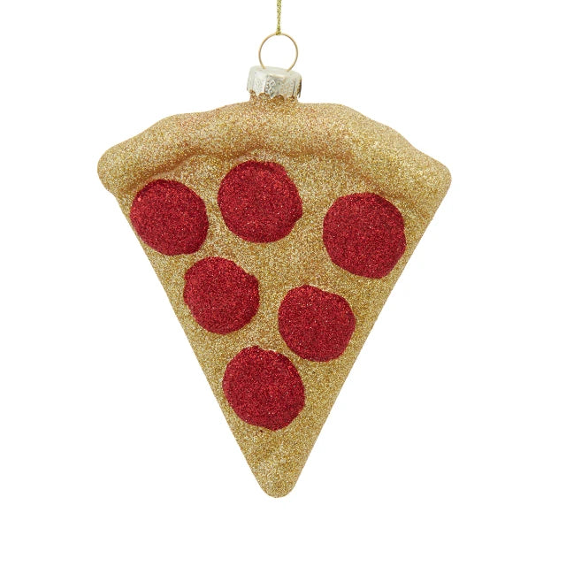 Glass Glitter Pizza Ornament 4.5 Inches