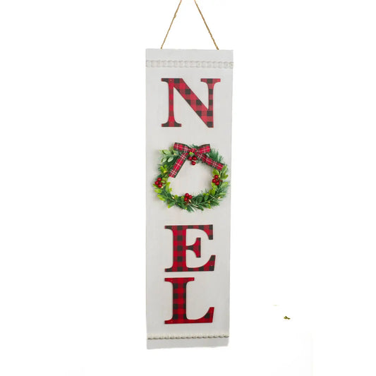 23.7 Inch White Wooden Noel Warm White LED Banner