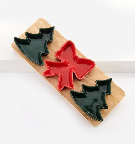 Christmas Tree Design Sectional Dipping Bowl Set, Set of 4