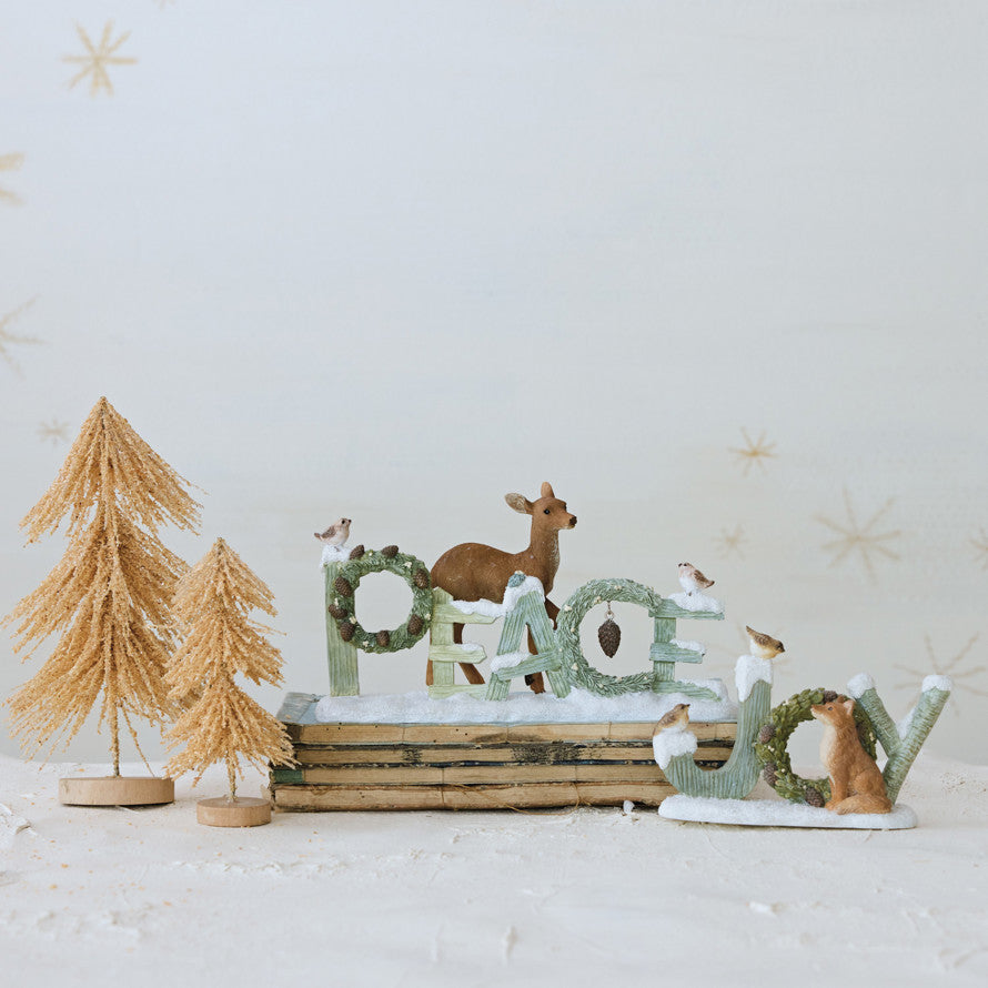 Resin Sign with Wreaths & Figures "Peace"