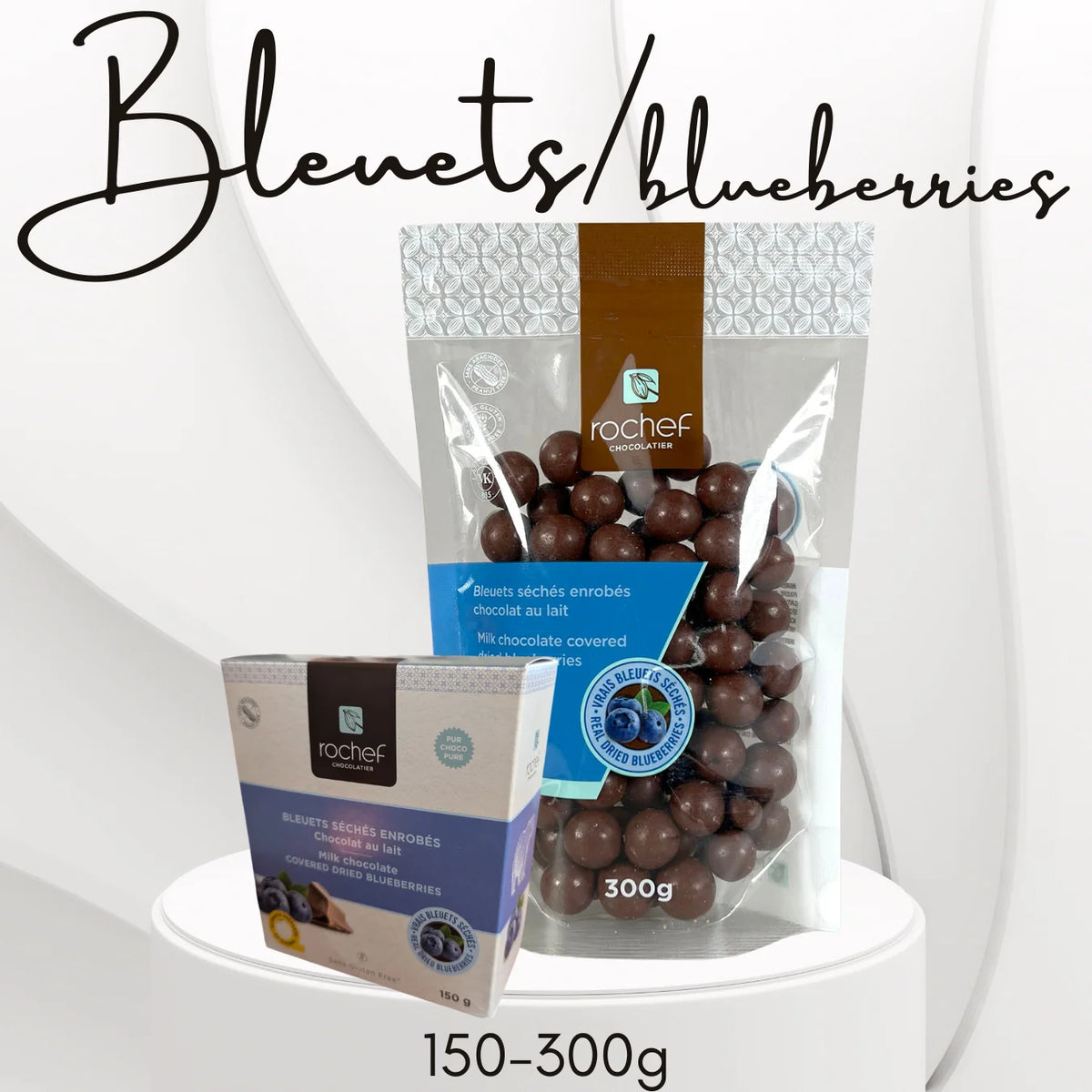 MILK CHOCOLATE COVERED REAL DRIED BLUEBERRIES, 2 Assorted Sizes (sold individually), 150g & 300g