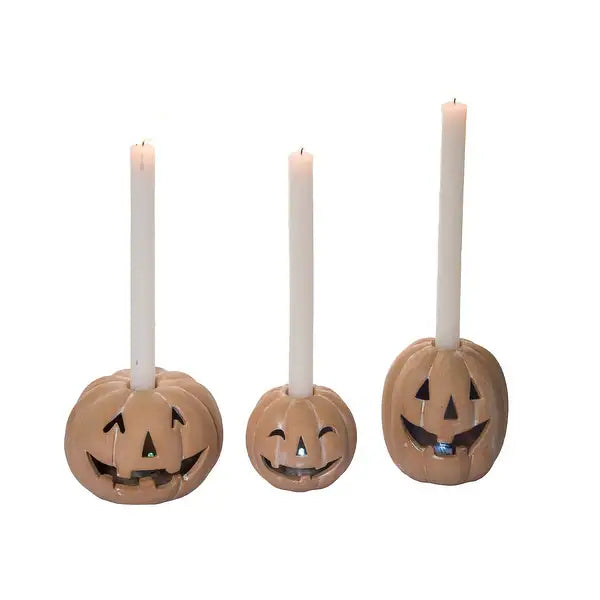 Transpac Ceramic 5.75 in. Orange Halloween Pumpkin Candle Holder Set of 3