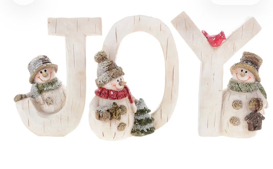 Set of Three, Wood Look, Joy Snowman