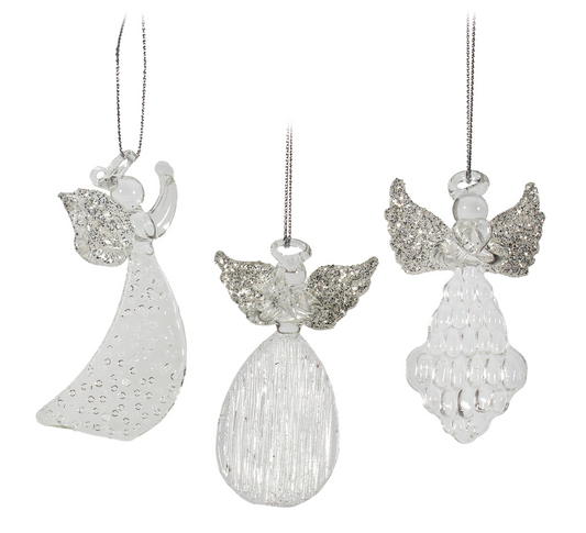 Set of Three Glass Angels in Box