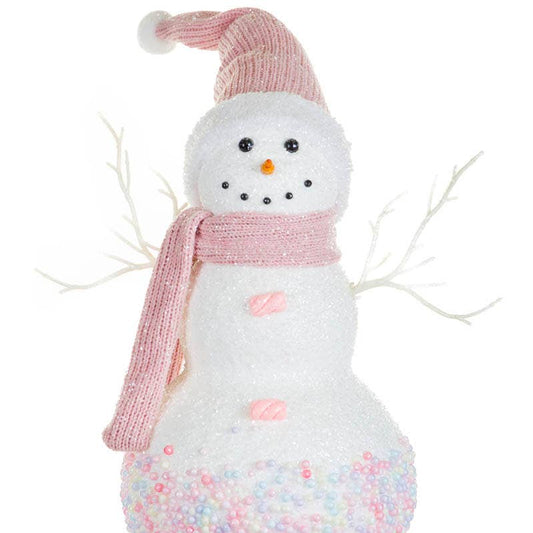 White/Pink Snowman Figurine with Multicolor Decoration