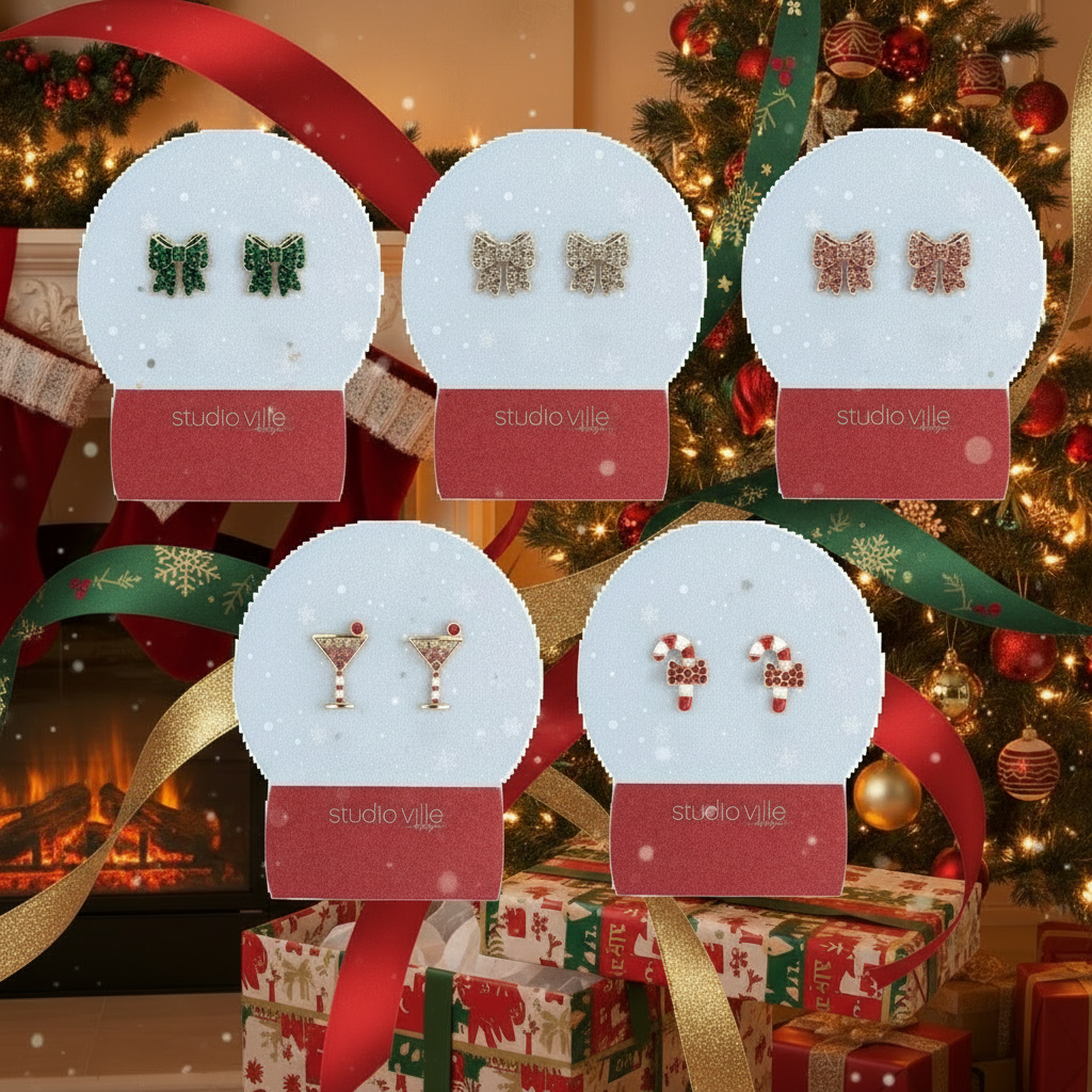 CHRISTMAS GLITZ STUD EARRINGS 5 ASSORTED (sold individually)
