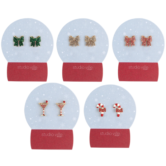 CHRISTMAS GLITZ STUD EARRINGS 5 ASSORTED (sold individually)