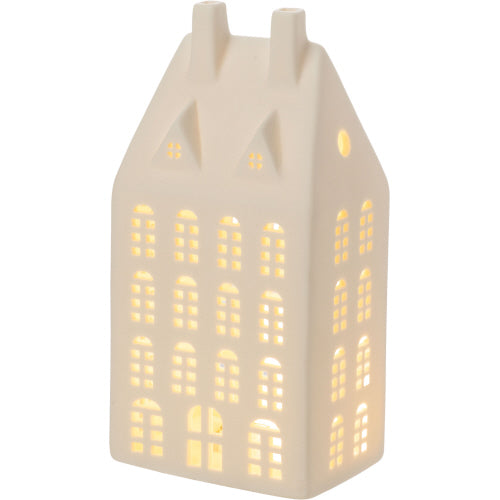 Bisque Finish Tall House Table Top Piece, LED, 7 Inch
