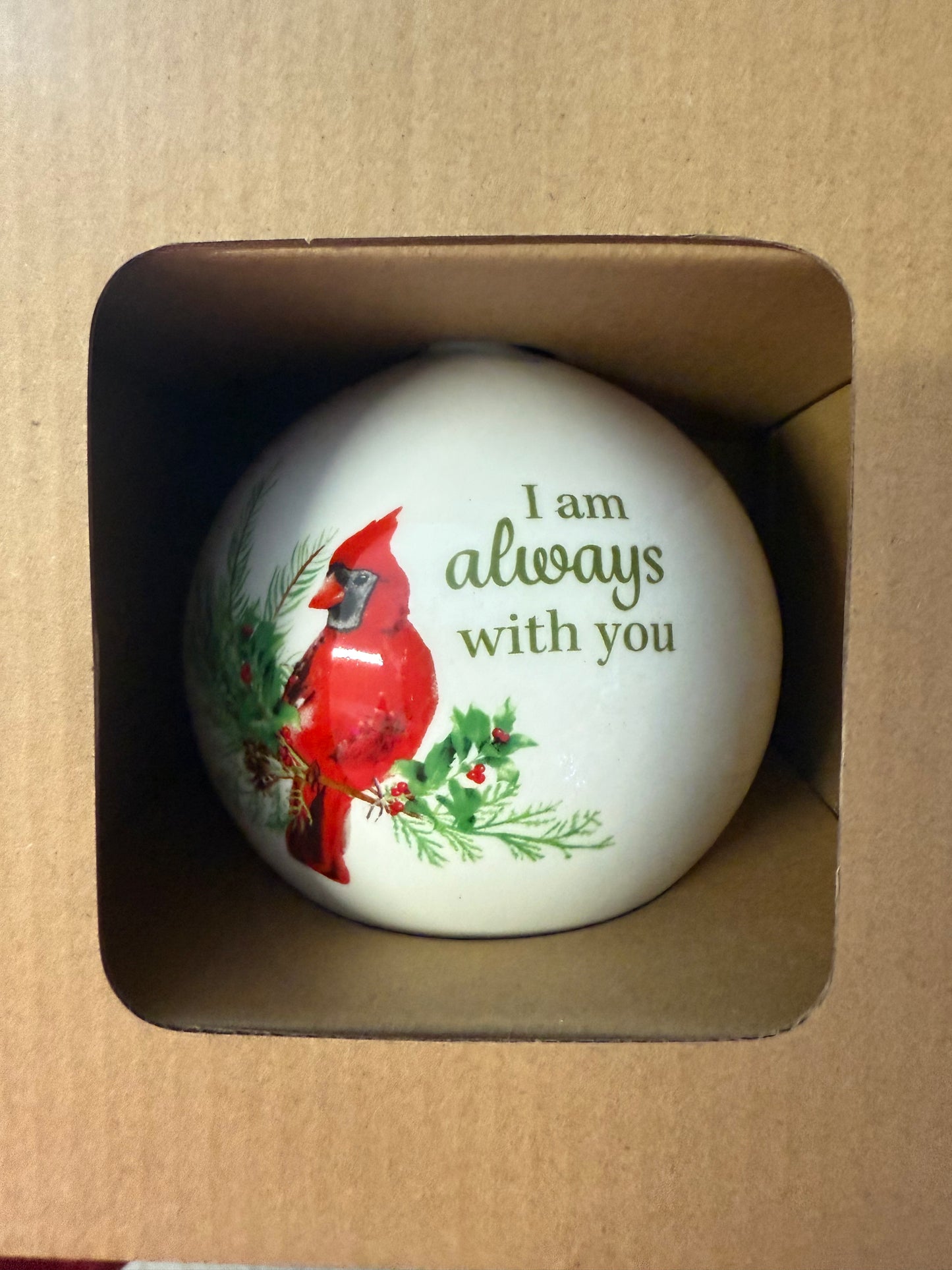 Boxed Ceramic Cardinal Ornaments with Sentiments, 4 Assorted (sold individually)