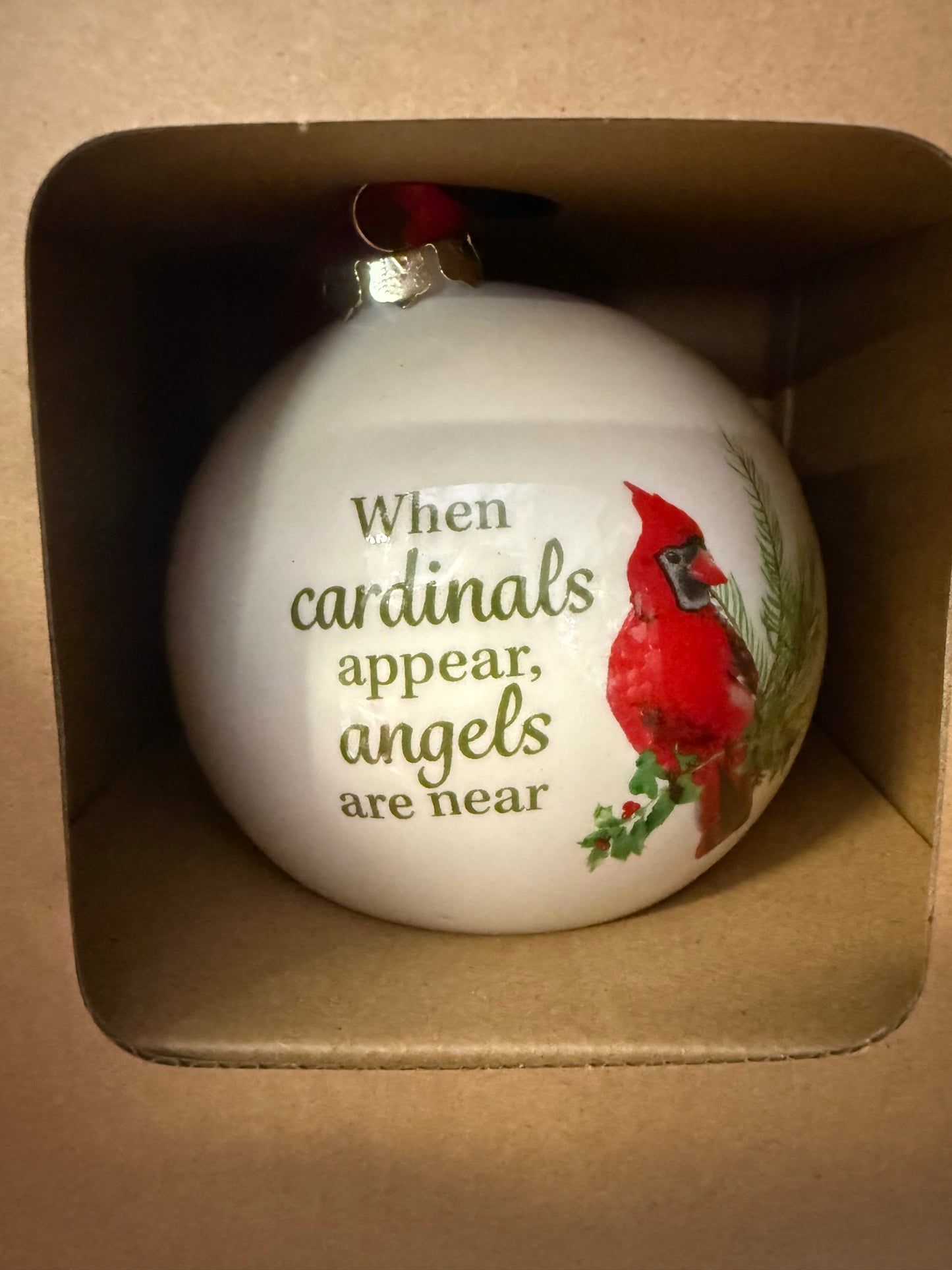 Boxed Ceramic Cardinal Ornaments with Sentiments, 4 Assorted (sold individually)
