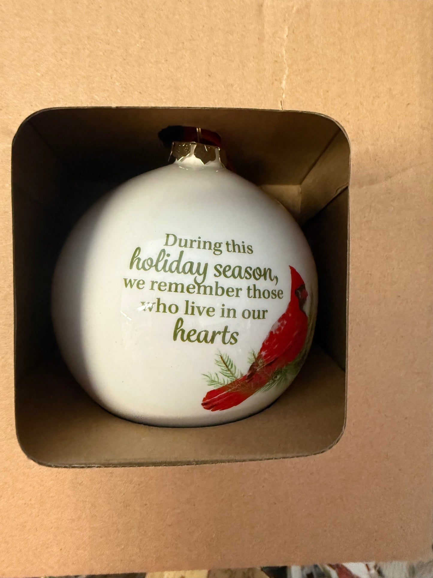 Boxed Ceramic Cardinal Ornaments with Sentiments, 4 Assorted (sold individually)