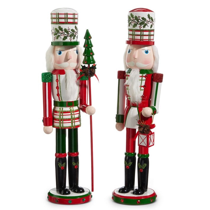 17.75 Plaid and Holly Nutcracker, 2 Styles, Sold Individually