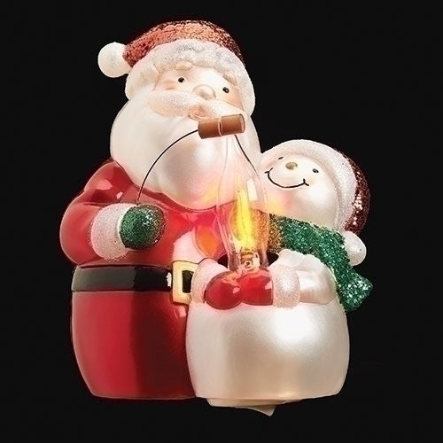 5.5"H SANTA & SNOWMAN, FLICKER
FLAME NIGHT LIGHT; SWIVEL PLUG by Roman #160237