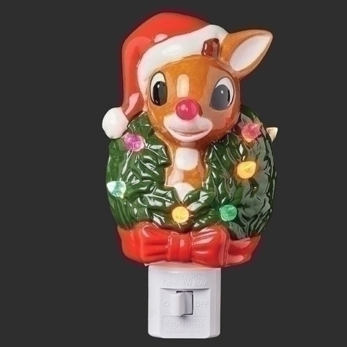 5"H LIGHTED RUDOLPH NIGHTLIGHT
WREATH AROUND NECK- SWIVEL by Roman #160073