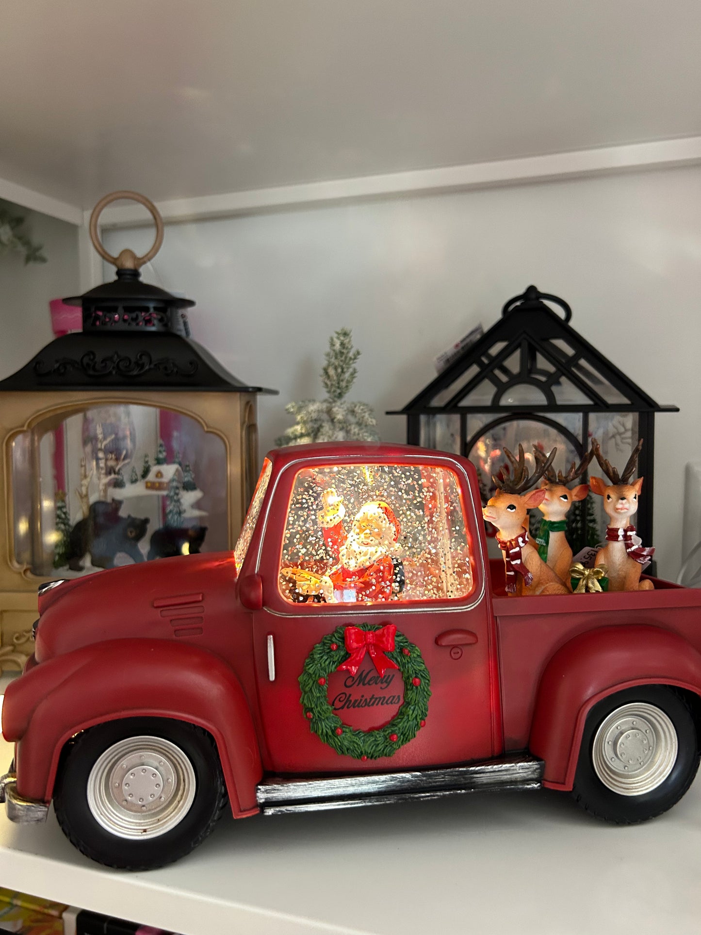 6"H LIGHTED SWIRL TRUCK WITH
SANTA DRIVER AND REINDEER by Roman #134708