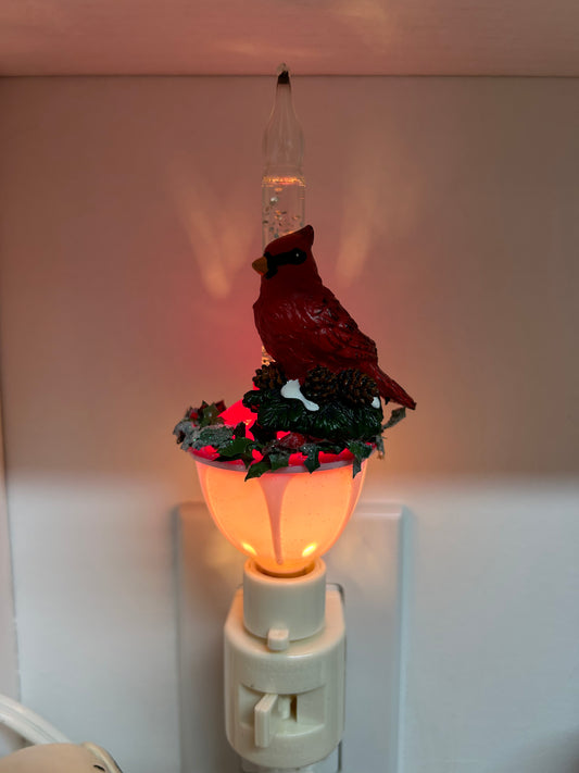 6 Inch Cardinal with Holly Bubble Night Light by Roman #165038