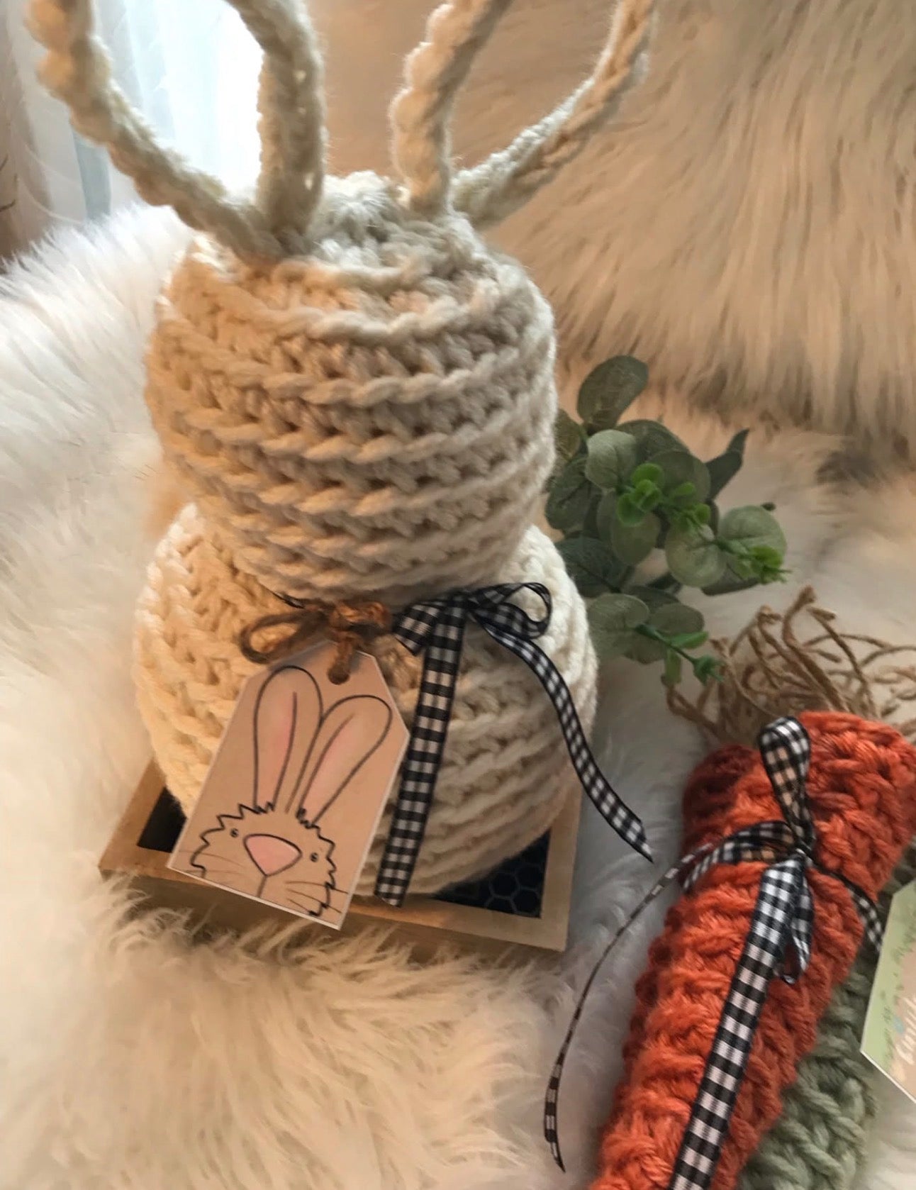 Handmade Crochet Easter Bunny with Carrot Bundle, 3 Assorted (sold individually)