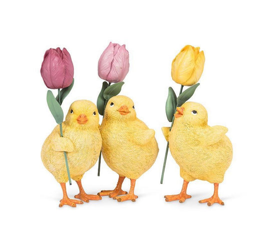 Standing Chicks with Tulip, 3 Assorted (sold individually)