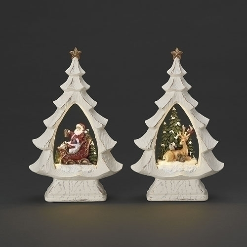 10.5"H TREE WITH LIGHTED SCENE, 2 STYLES SLEIGH & DEER (sold individually)