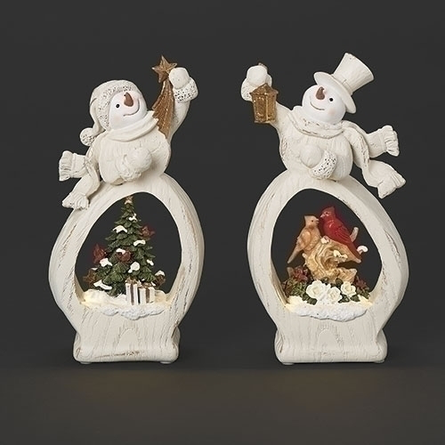 9.5"H LIGHTED SNOWMAN 2 STYLES, SCENE & 
CARDINAL (sold individually)