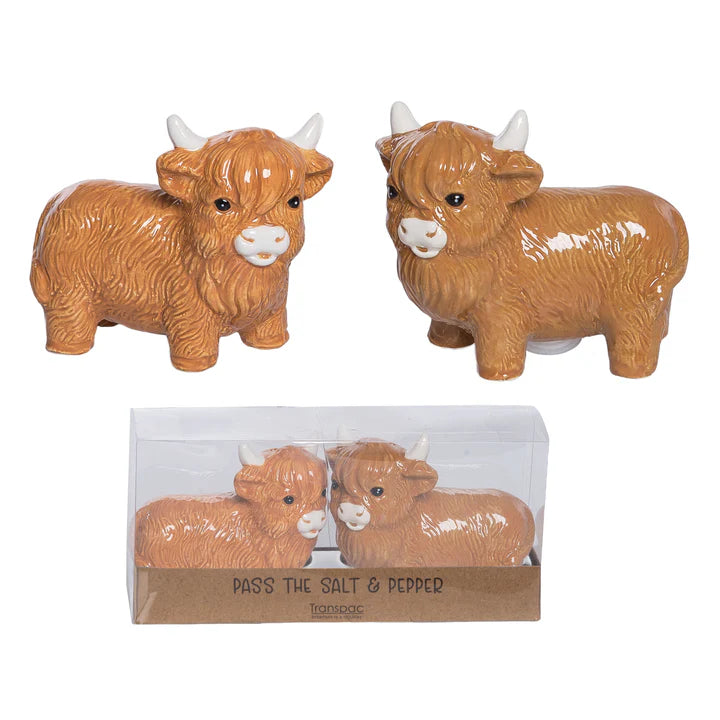 DOLAMITE HIGHLAND COW SALT AND PEPPER SHAKERS