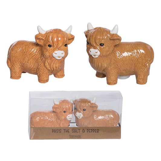 DOLAMITE HIGHLAND COW SALT AND PEPPER SHAKERS