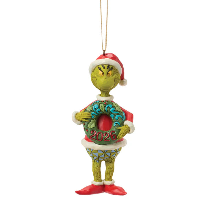 Grinch with Dated 2026 Wreath