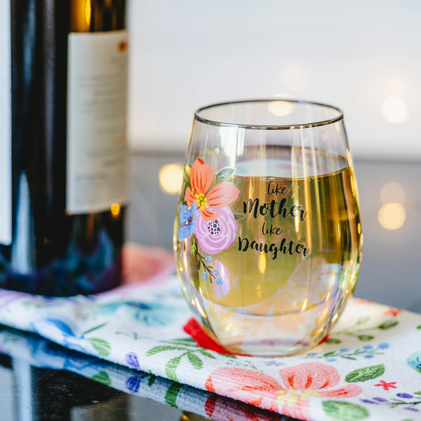 MOTHER DAUGHTER 18 OZ STEMLESS WINE GLASS