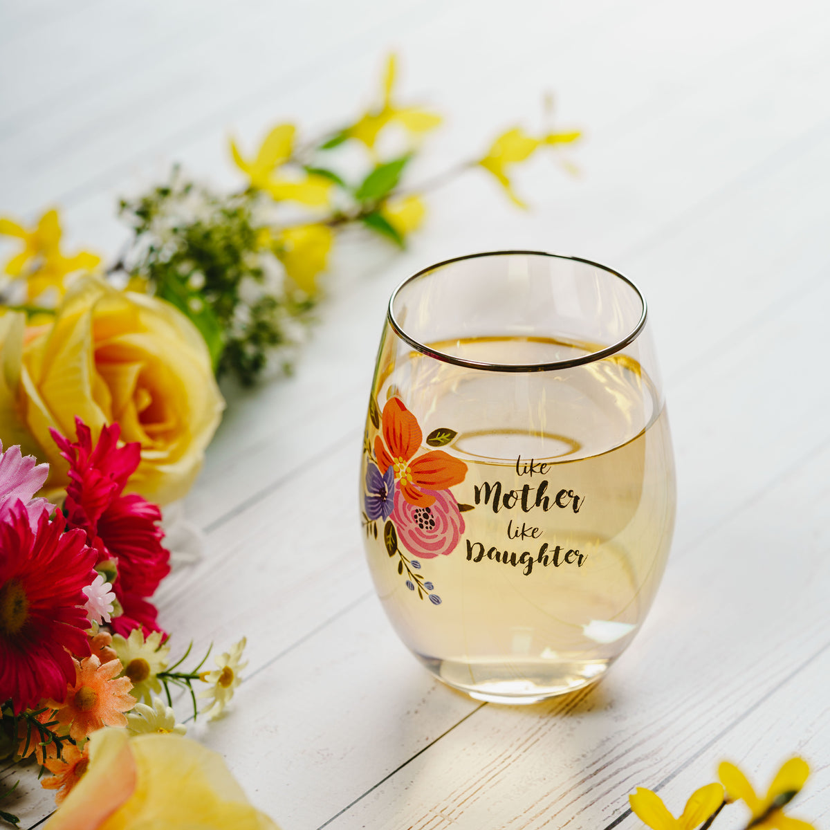 MOTHER DAUGHTER 18 OZ STEMLESS WINE GLASS