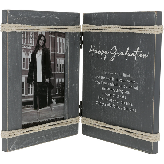 HAPPY GRADUATION 5.5" X 7.5" HINGED SENTIMENT FRAME (HOLDS 4" X 6" PHOTO)
