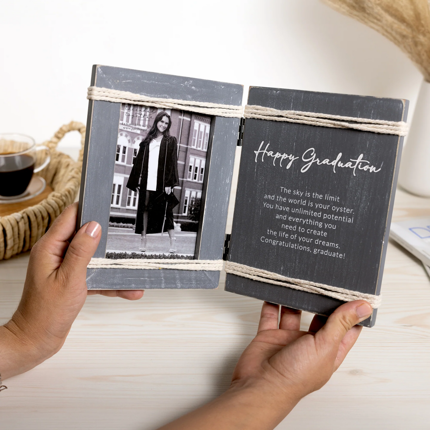 HAPPY GRADUATION 5.5" X 7.5" HINGED SENTIMENT FRAME (HOLDS 4" X 6" PHOTO)