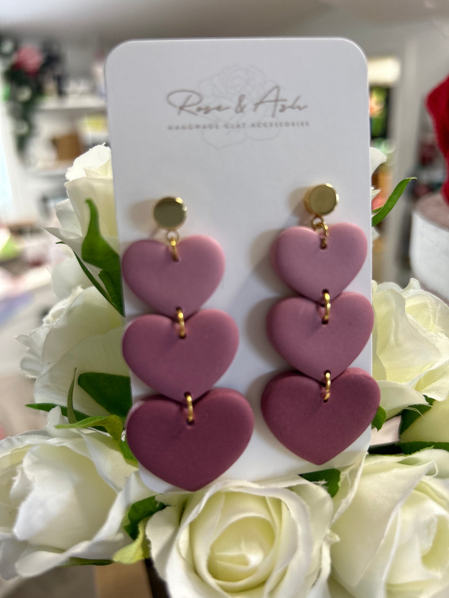 3 Tier Heart Polymer Clay Earring, Gold Plated, by Rose & Ash