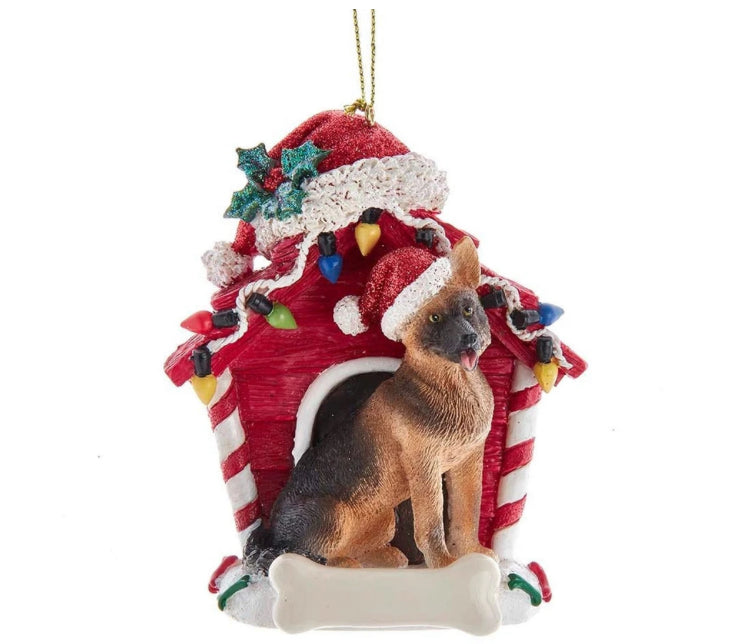 German Shepherd With Dog House Ornament For Personalization