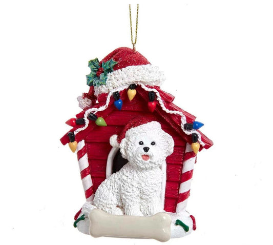 Bichon Frise With Dog House Ornament For Personalization