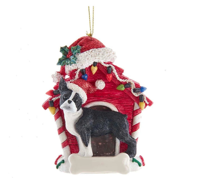 Boston Terrier With Dog House Ornament For Personalization